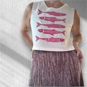 Custom Sardine Minnow Sleeveless Cropped Tank Size Small